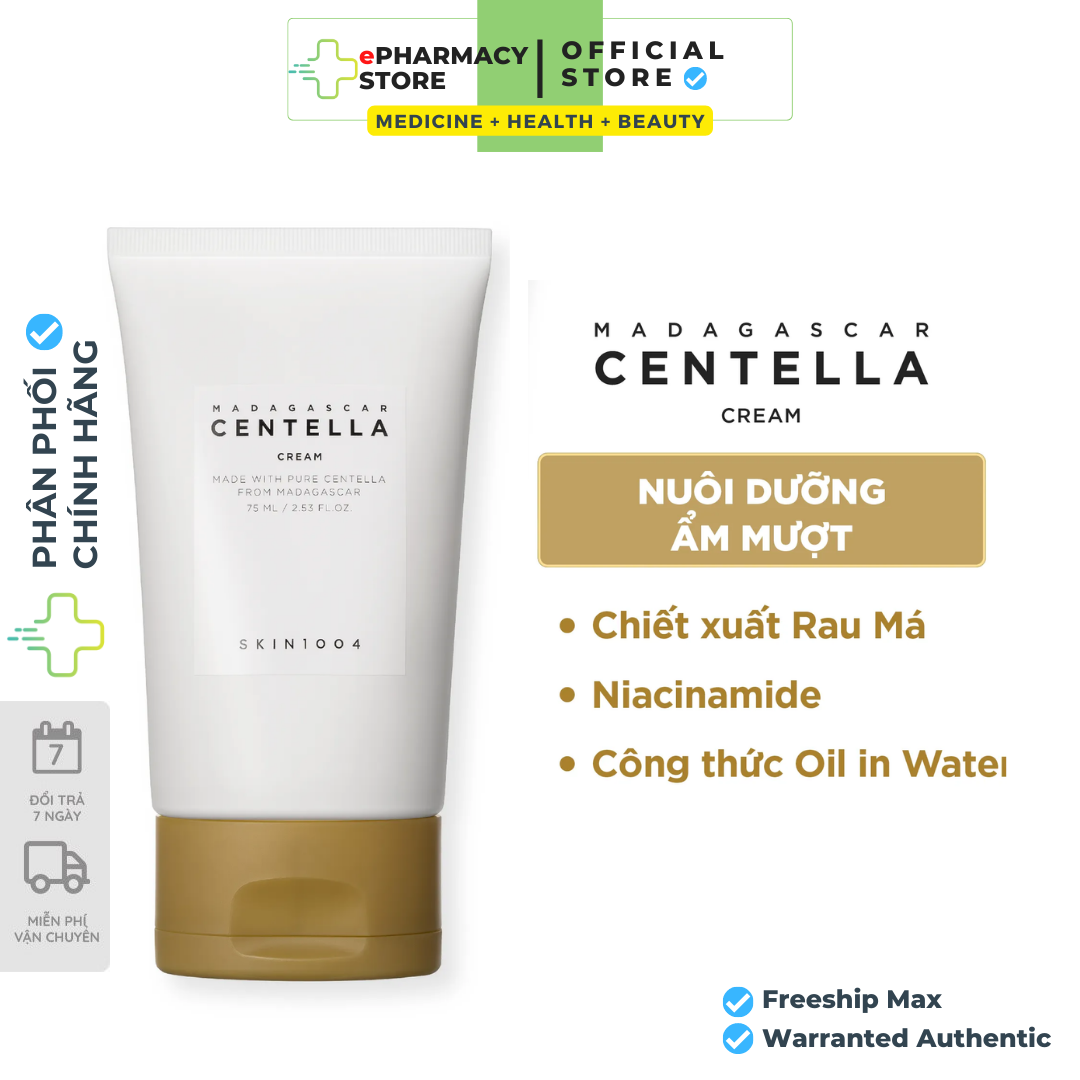 Kem Dưỡng Ẩm Rau Má Skin1004 Madagascar Centella Cream giảm mụn, phục hồi da mụn 75ml