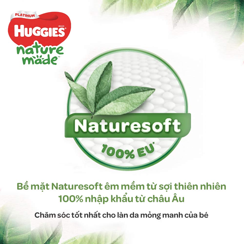 [GIẢM THÊM 40K ĐƠN 799K] Tã/Bỉm dán sơ sinh HUGGIES Platinum NatureMade S82 (4-8kg)-Gói Super Jumbo 82 miếng