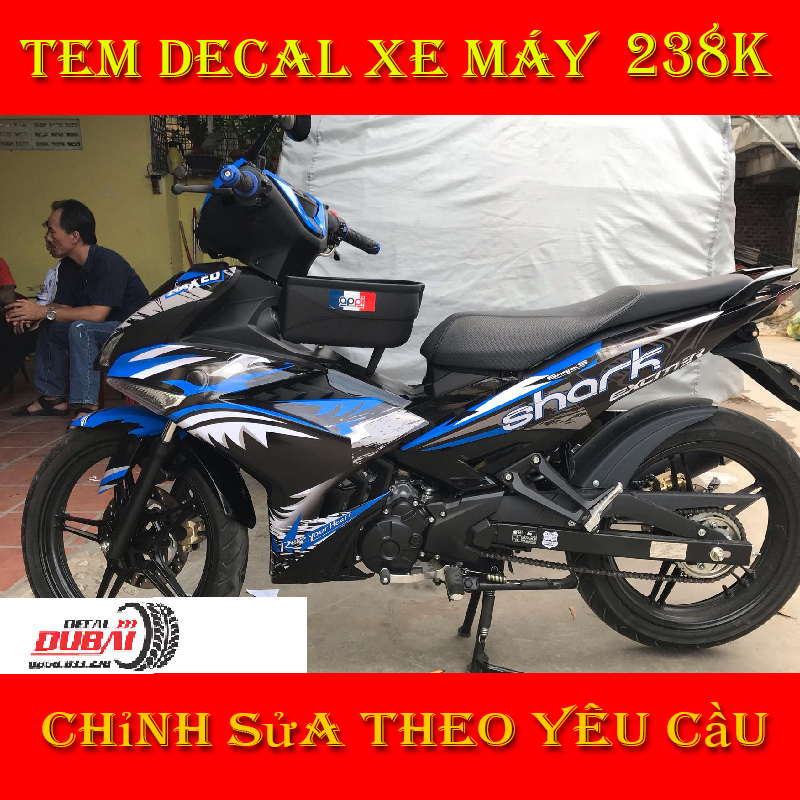 Tem Trùm Dán Xe Exciter 150 Cá Mập Xanh Đen