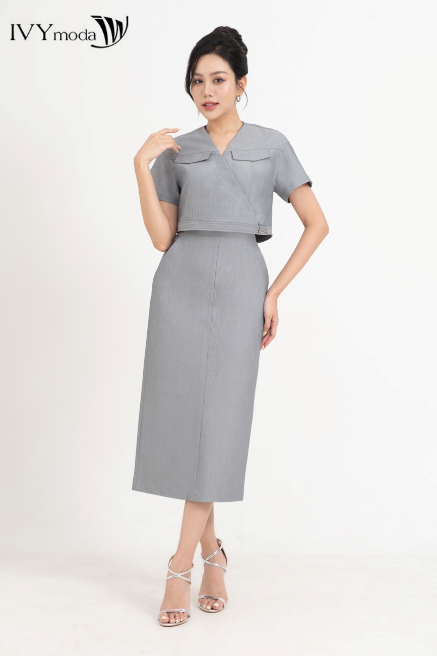 Set bộ expert - áo sơ mi kiểu và chân váy midi ivy moda ms 16t0231