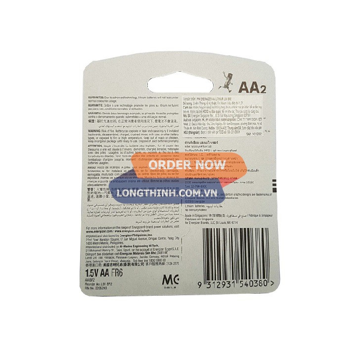 [HCM]Cặp 02 pin Energizer Max AA E91 BP2