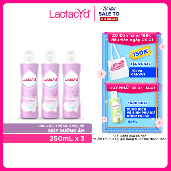 Bộ 3 chai Dung Dịch Vệ Sinh Phụ Nữ Lactacyd Lactacyd Soft & Silky Dưỡng Ẩm 250ml/chai