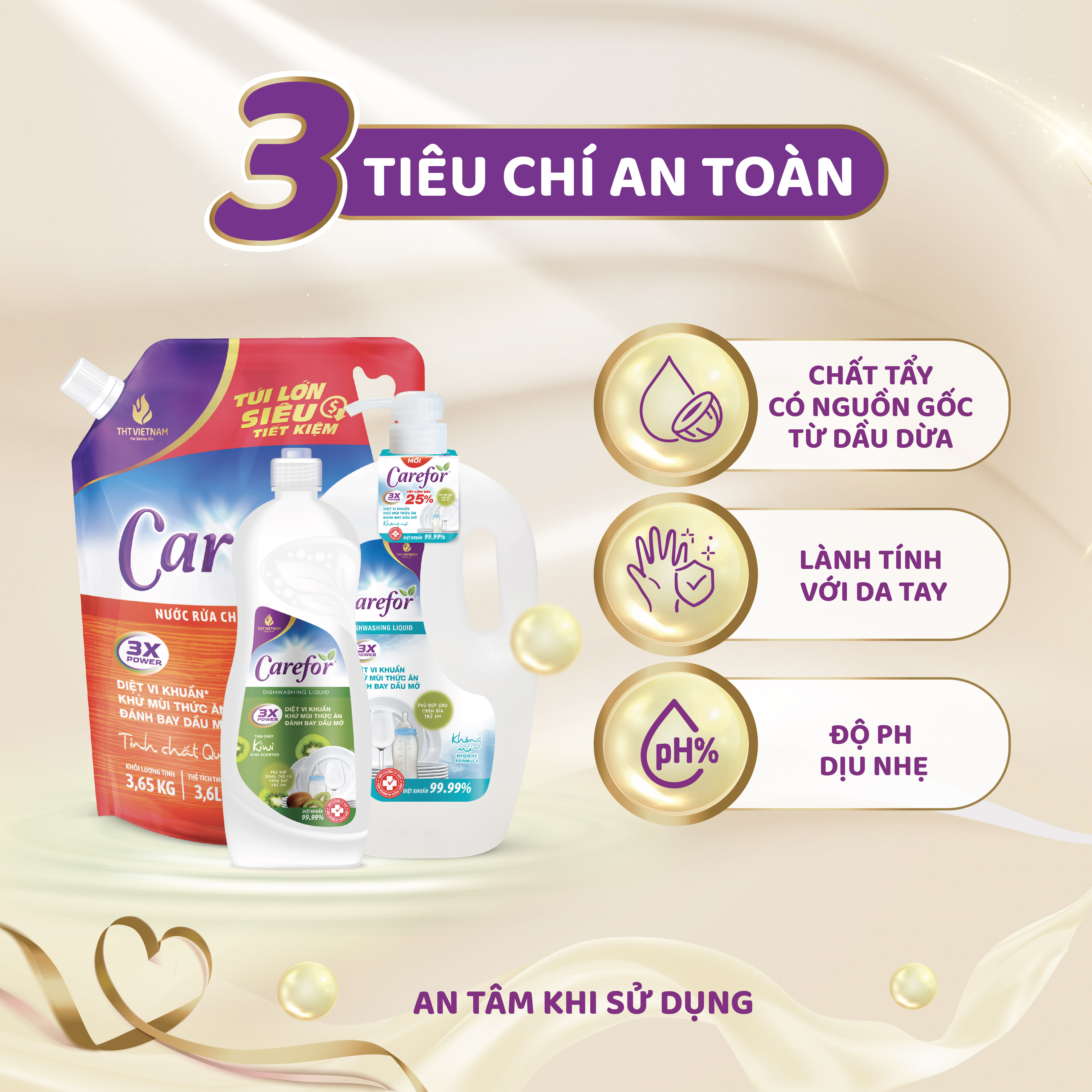 Nước rửa chén bát đậm đặc Carefor An toàn da tay, Làm sạch dịu nhẹ 800ml