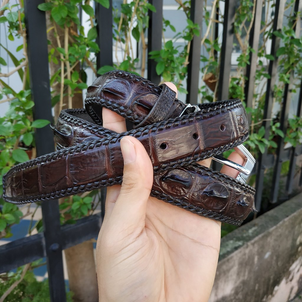 [FREE SHIP] Thắt Lưng Cá Sấu Liền [Phiên Bản Đầu Kim Cổ Điển] Đan Viền Thủ Công Rất Đẹp!