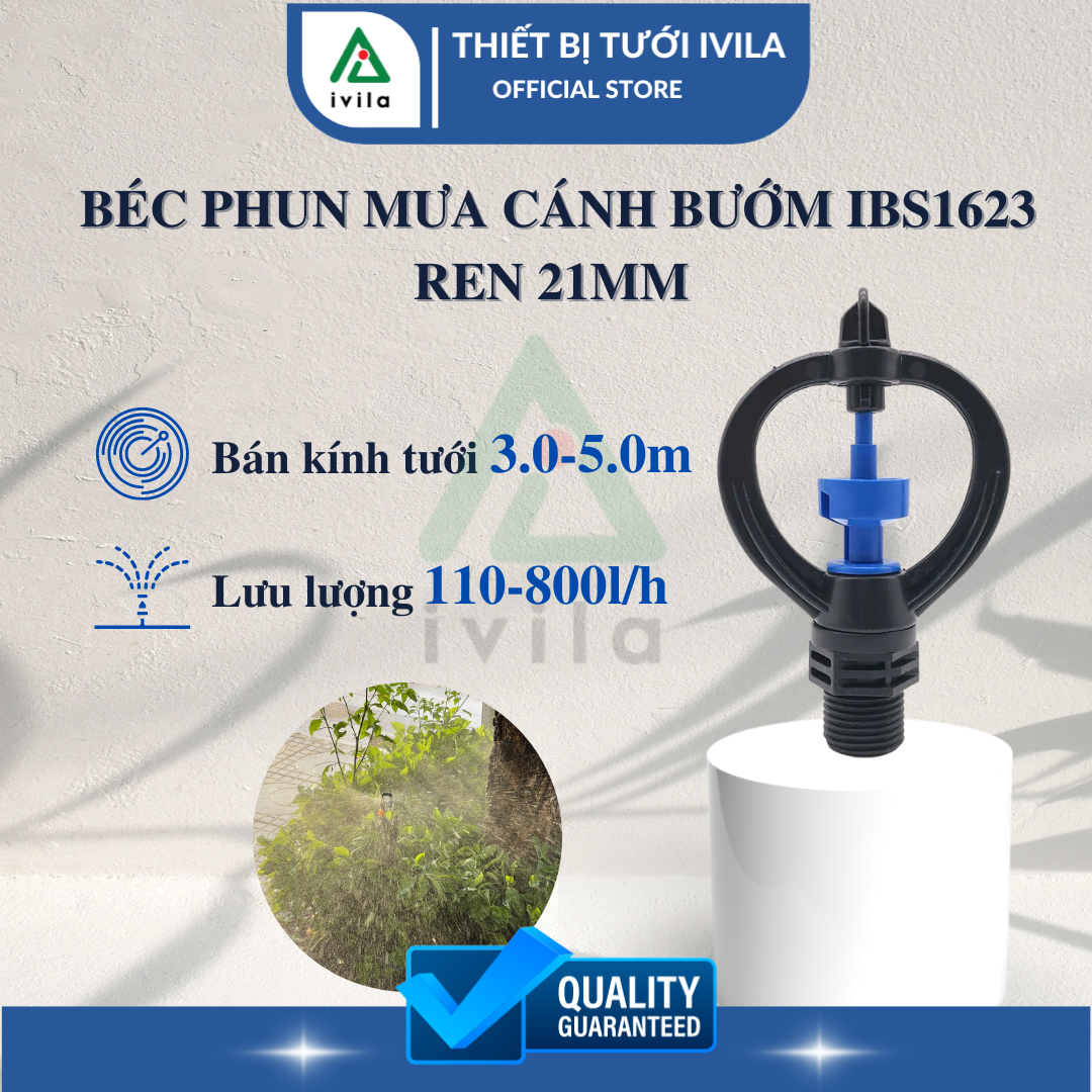 Béc phun mưa cánh bướm IBS1623 ren 21mm thân xoay, béc xoay phun tưới vườn, tưới rau, tưới cây, béc tưới phun mưa, béc tưới 360 độ
