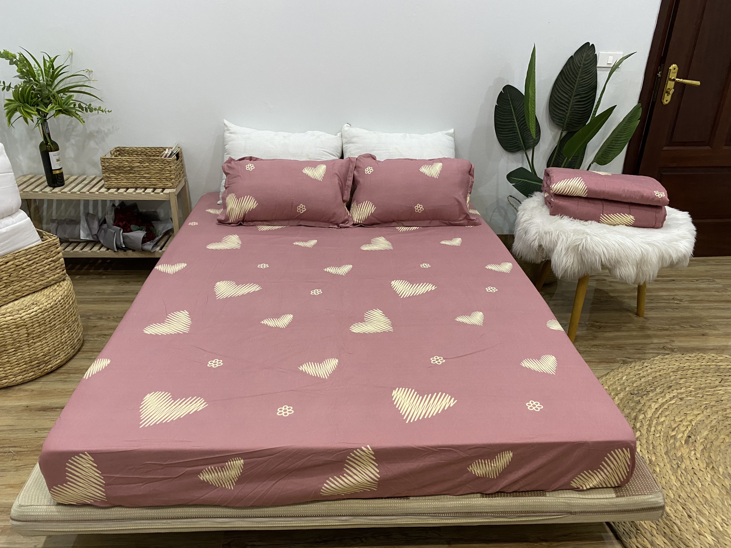 Set Ga Gối Mẫu Trái Tim Xước CHM22