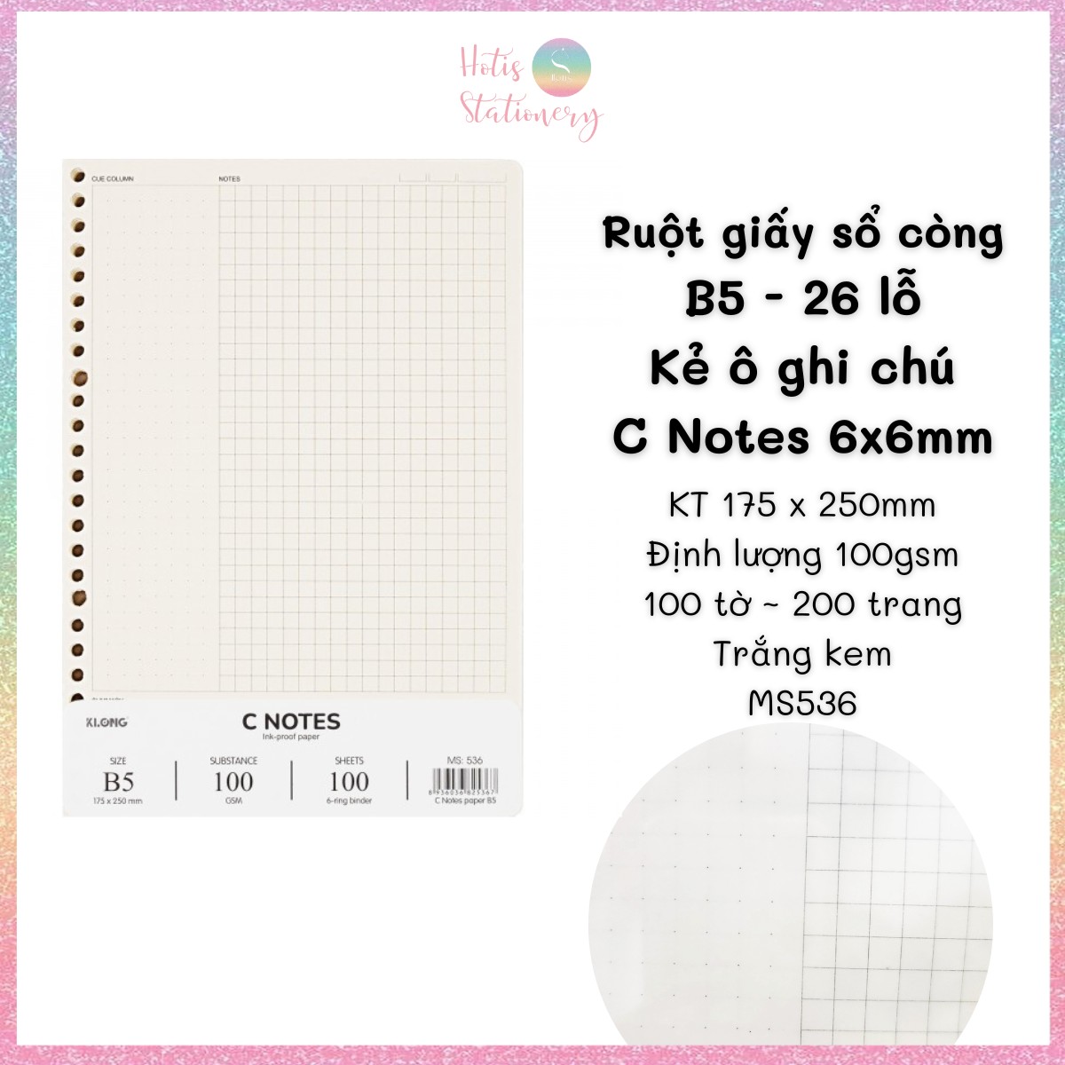 Hotis ruột sổ còng, giấy refill binder klong a5/b5/a4 100/ 120gsm - 100 tờ/ tệp