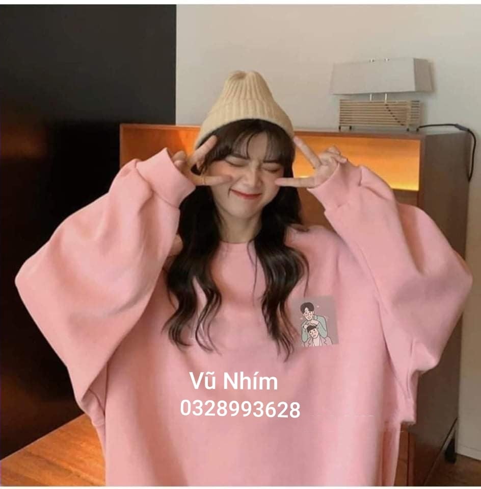 Áo nỉ sweater đôi bạn thân màu hồng