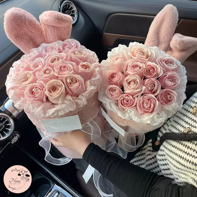 1 Set (Vải + Tai Thỏ + Cốt Bìa) Làm Bó Hoa Thỏ Size To ***HOT TREND 2023***