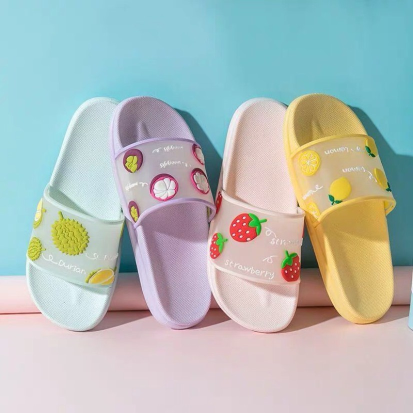 Dép nữ quai ngang chất liệu trong in 4 quả cute phô mai que giá rẻ