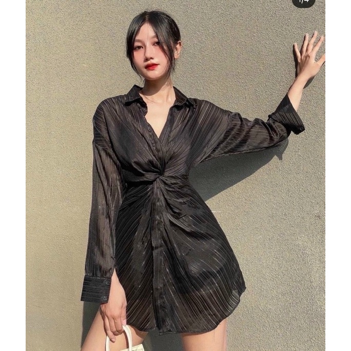 Set đầm 2 dây + sơmi xoắn 2 màu ( có bigsize )