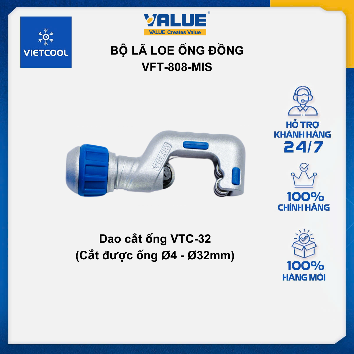 Bộ lã - loe ống đồng VALUE Model VFT-808-MIS (2 kẹp)