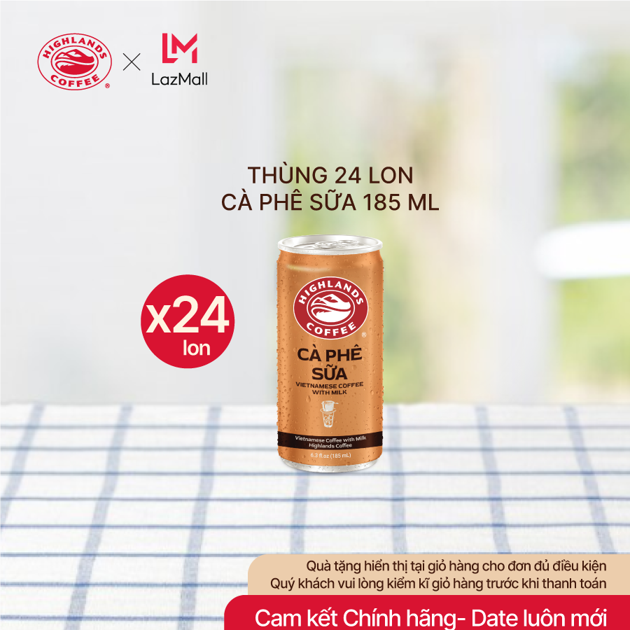 Thùng 24 Lon Cà Phê Sữa Highlands Coffee 185ml/lon