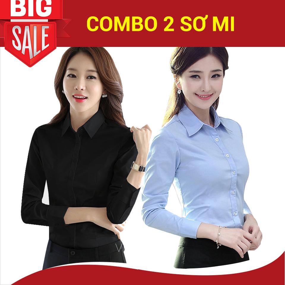 Combo 2 sơ mi (NỮ ĐEN + NỮ XANH NHẠT) trẻ trung