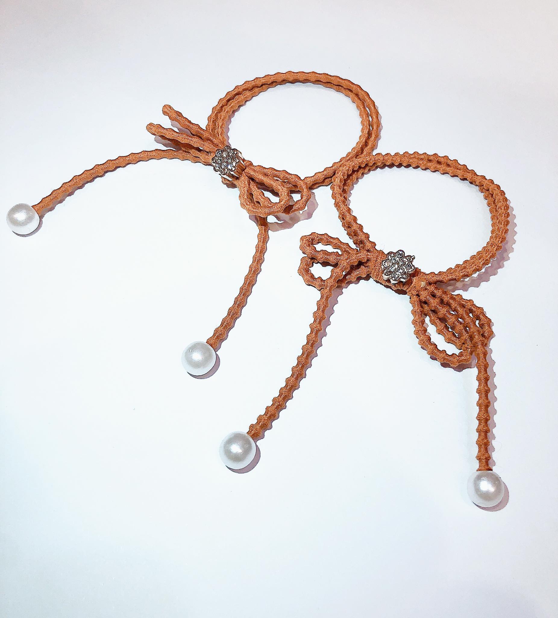 Set 2 Dây Buộc Tóc Kiểu Nơ Đính Hạt Trai Siêu Trend