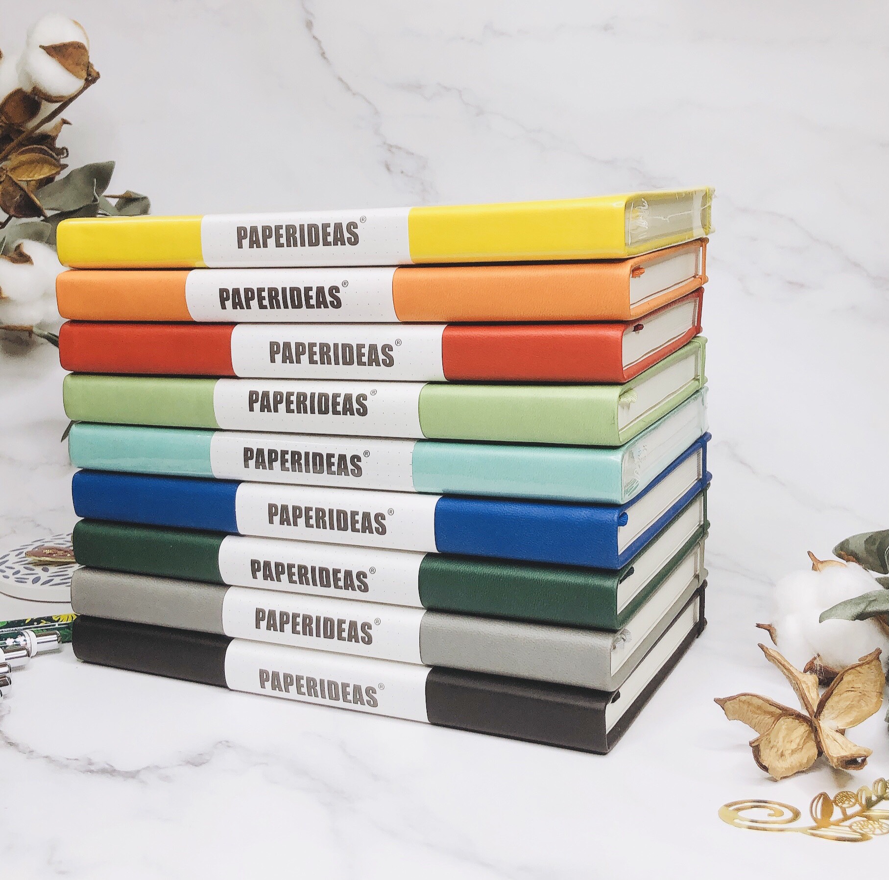 [Quà 0 đồng] Sổ Tay Paperideas A5 Bìa Da 9 màu Giấy Dot (9 màu bìa)