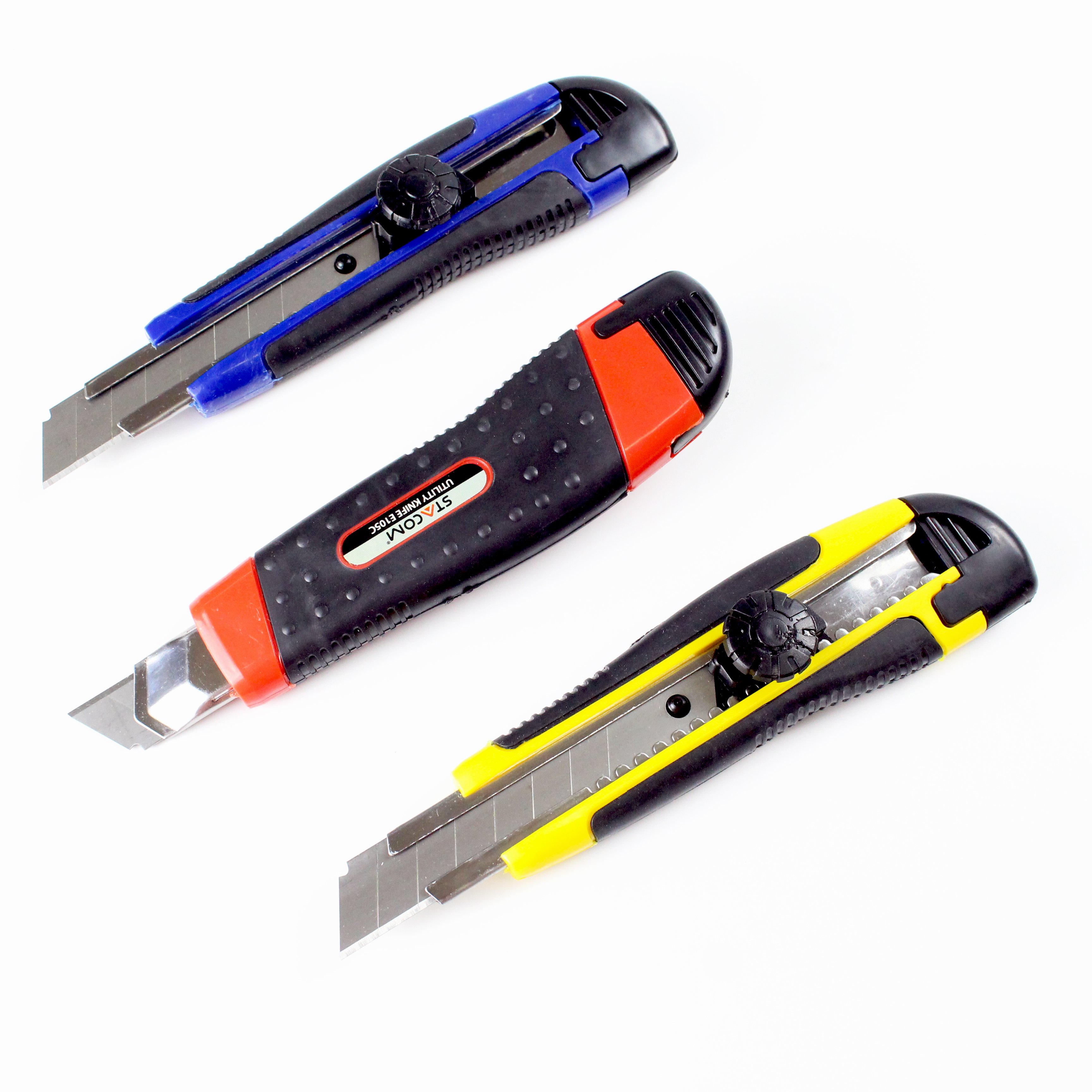 Dao rọc giấy lớn 2 lưỡi stacom e105c có khóa vít vặn, abs-tpr 180.5 mm