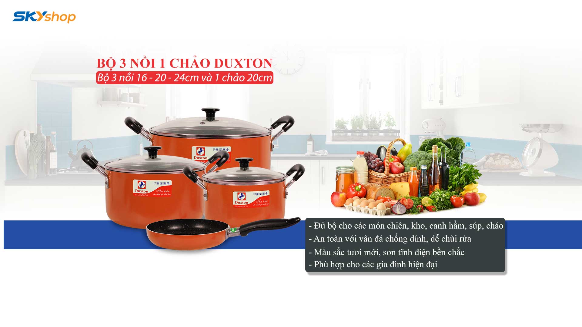 Bộ Nồi Nhôm Duxton (3 Nồi + 1 Chảo 20cm)