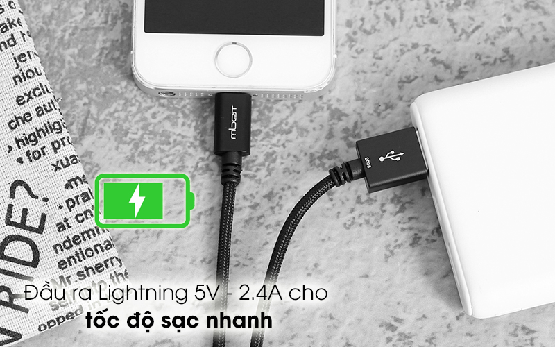Cáp Lightning MFI 1m Mbest DS950-WB Đen ( Likenew )