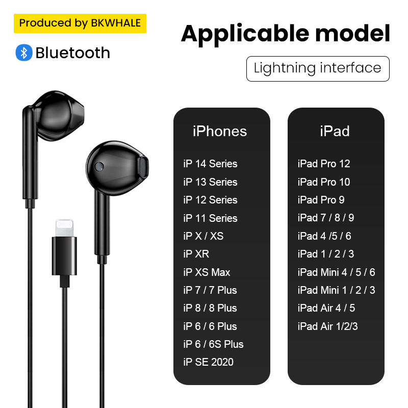 BKWHALE P12 Tai Nghe Bluetooth Có Dây Chống Sét Cho Iphone 7 8 Plus X XS XR XS XSMax 11 12 13 14 Pro Max Mẫu Tai Nghe Thông Dụng