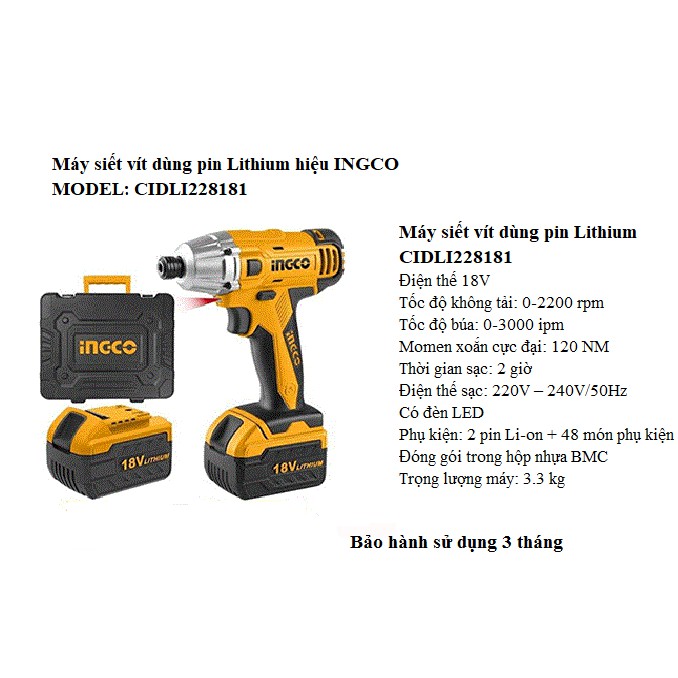 [HCM]MÁY SIẾT VÍT DÙNG PIN LITHIUM 18V - CIDLI228181
