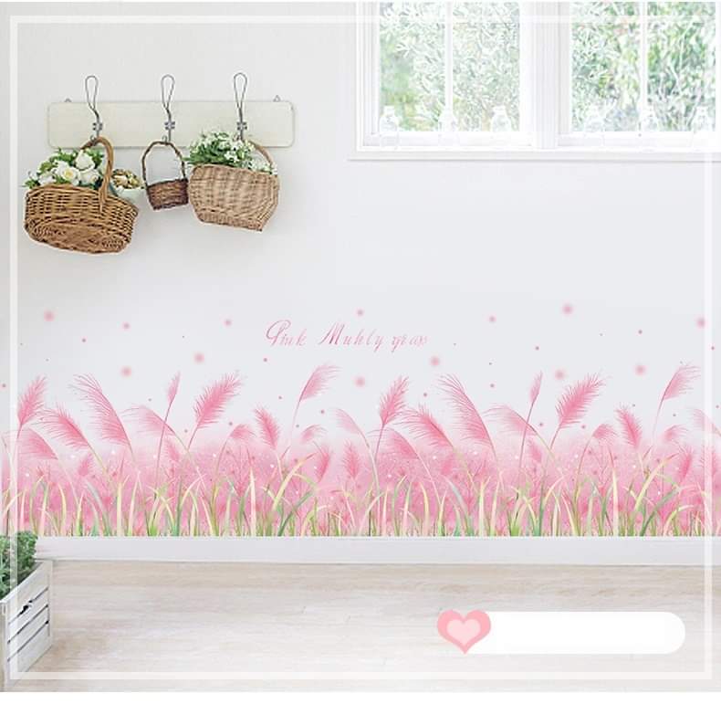 [Hcm]Decal Sticker for the Wall with Pink Roses and Grass