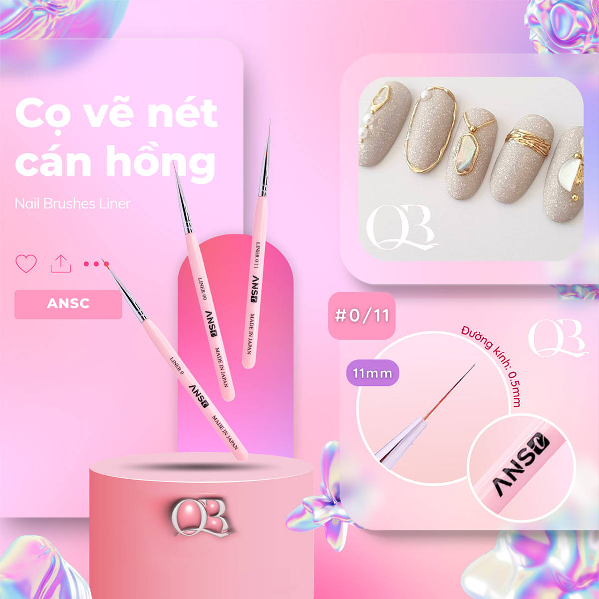 Cọ vẽ móng nét mảnh, cọ tóc cao cấp lông mềm Japan ANSC