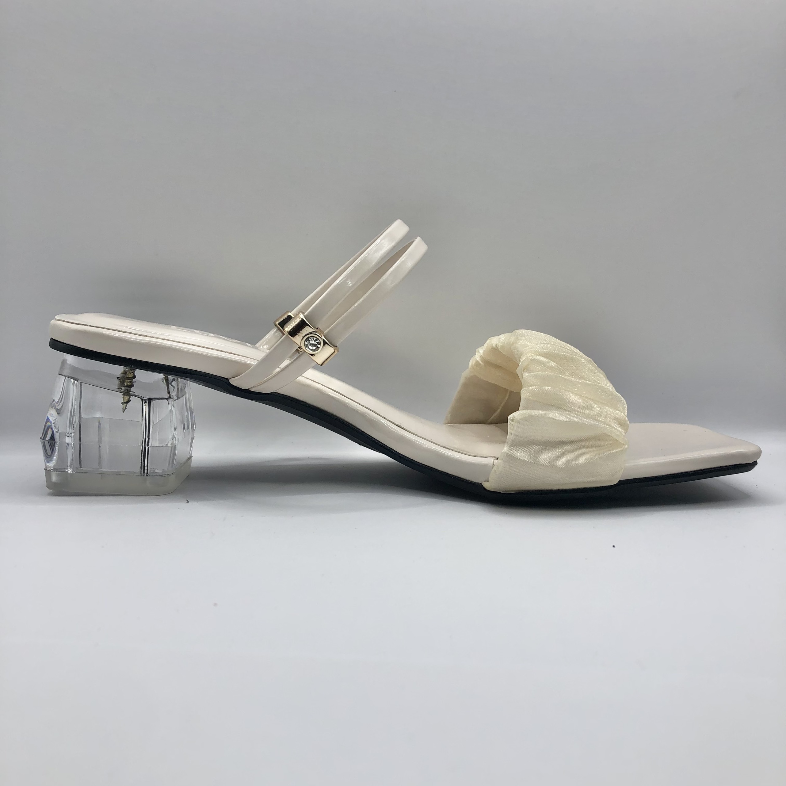 Dép cao gót sandal 5 phân đế vuông gót mica quai bèo nhún Luvia 52CG