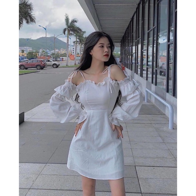 ✨ĐẦM RỚT VAI TAY BO ( CÓ ĐỆM NGỰC)