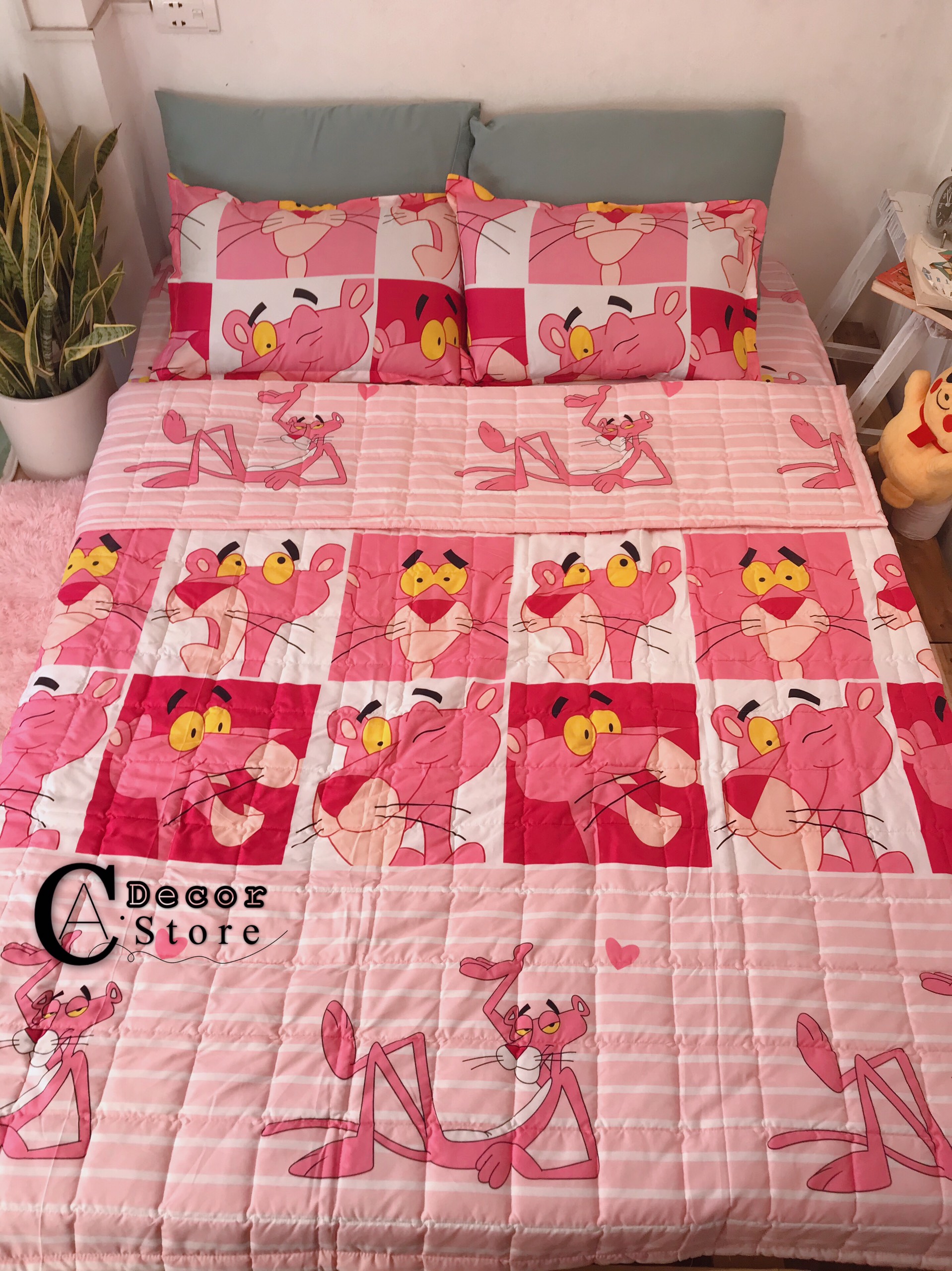 Bộ Chăn Ga Gối Cotton Poly Hổ Hồng , Chất Liệu Thoáng Mát , Kích Cỡ Đa Dạng , By. C.A Decor Store