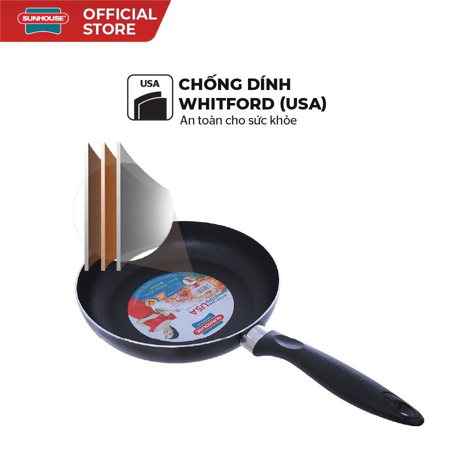 [ CHỐNG DÍNH MỸ ] Chảo sần Sunhouse phi 16-30cm (Đen)