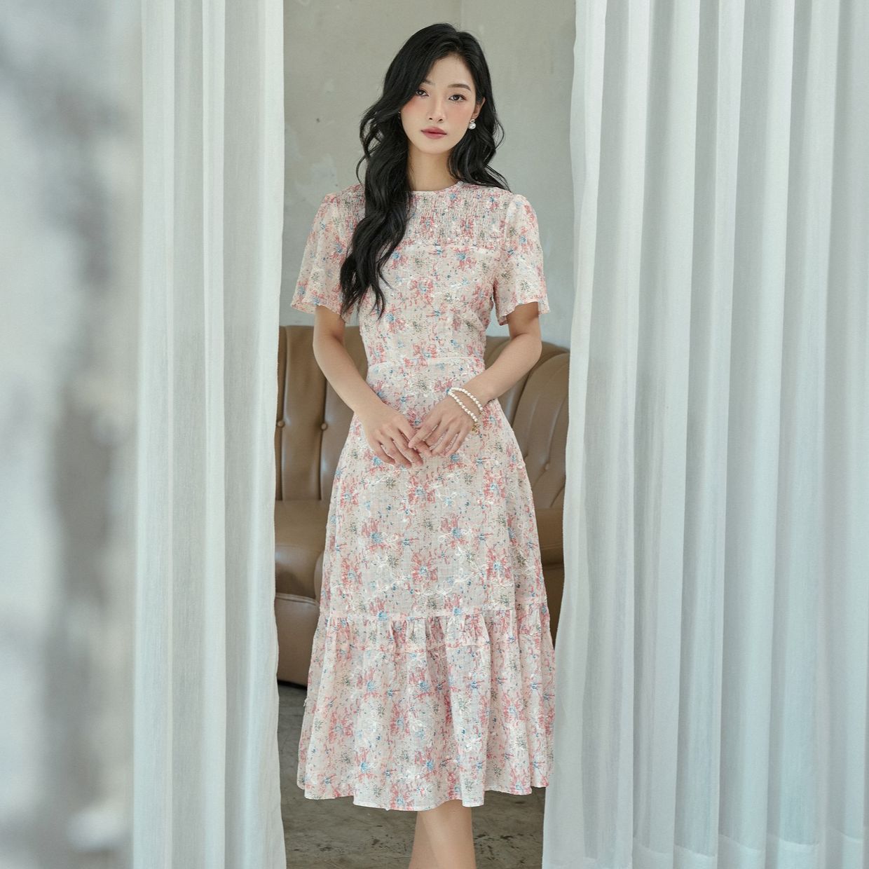 Voucher siêu sale 15% OLV - Đầm hoa tay ngắn Purple Camelia Dress