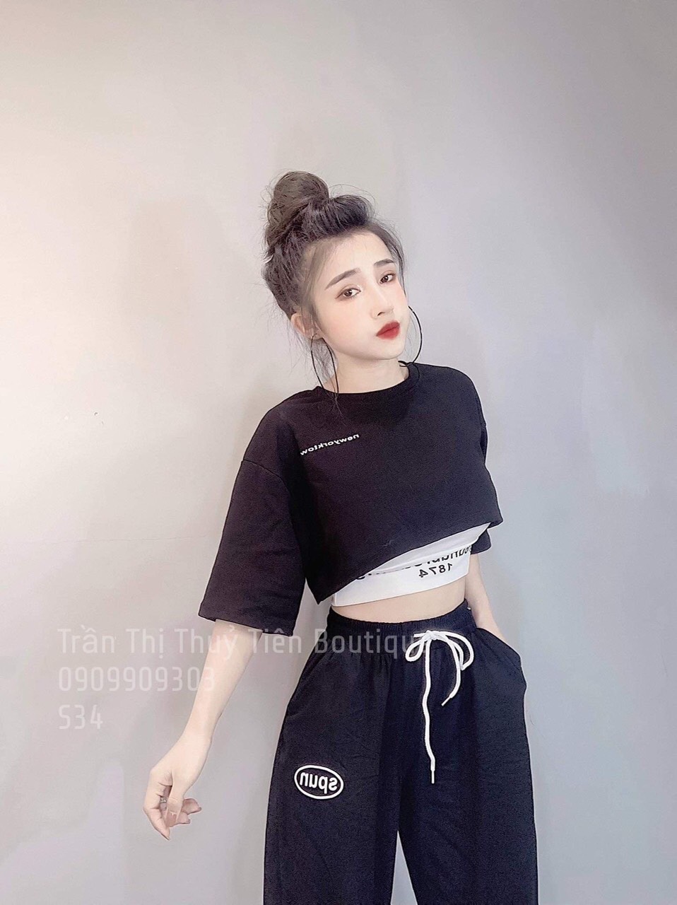 Sét áo croptop in dòng chữ nhỏ chất lừ TTSLA0142