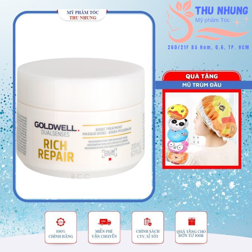 [+Tặng mũ trùm][HCM]Mặt nạ phục hồi tóc hư tổn Goldwell Rich Repair 60s 200ml