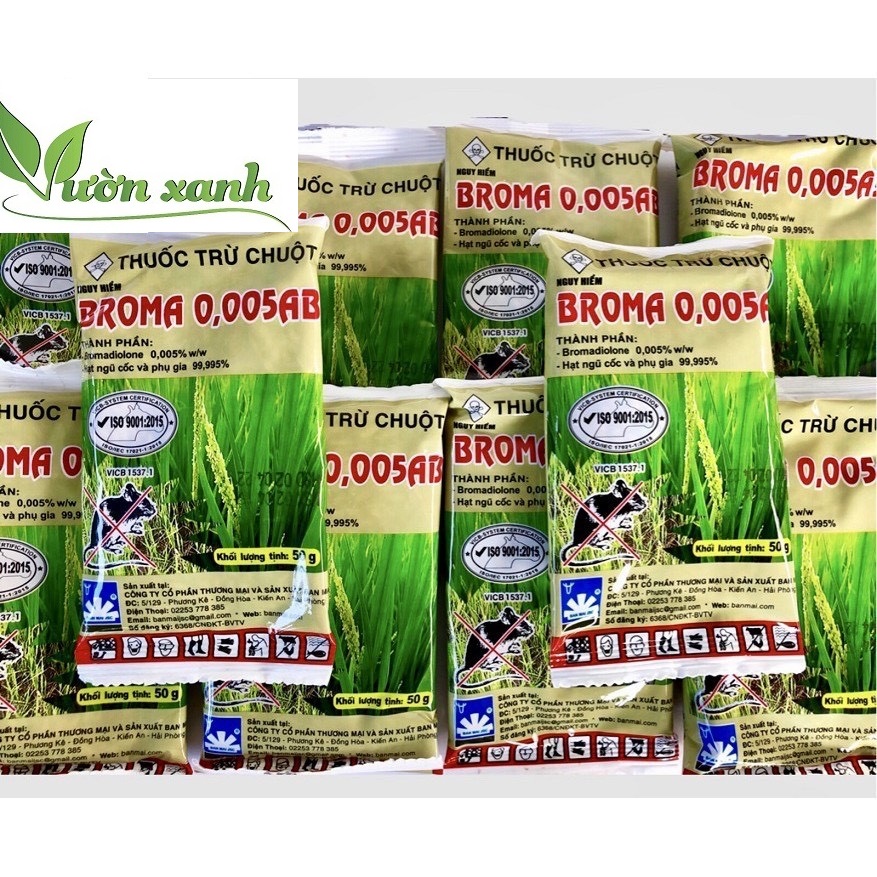 Set 10 gói chế phẩm diệt chuột thóc trộn sẵn thế hệ mới Broma 0,005 AB 50gr