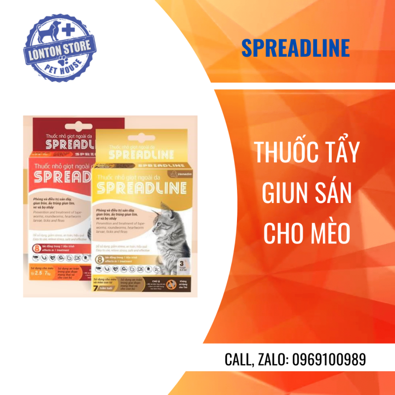 VEMEDIM Spreadline - Ống nhỏ giọt ngoài da phòng sán dây, giun tròn, ấu trùng giun tim, ve và bọ nhảy cho Mèo - Lonton store
