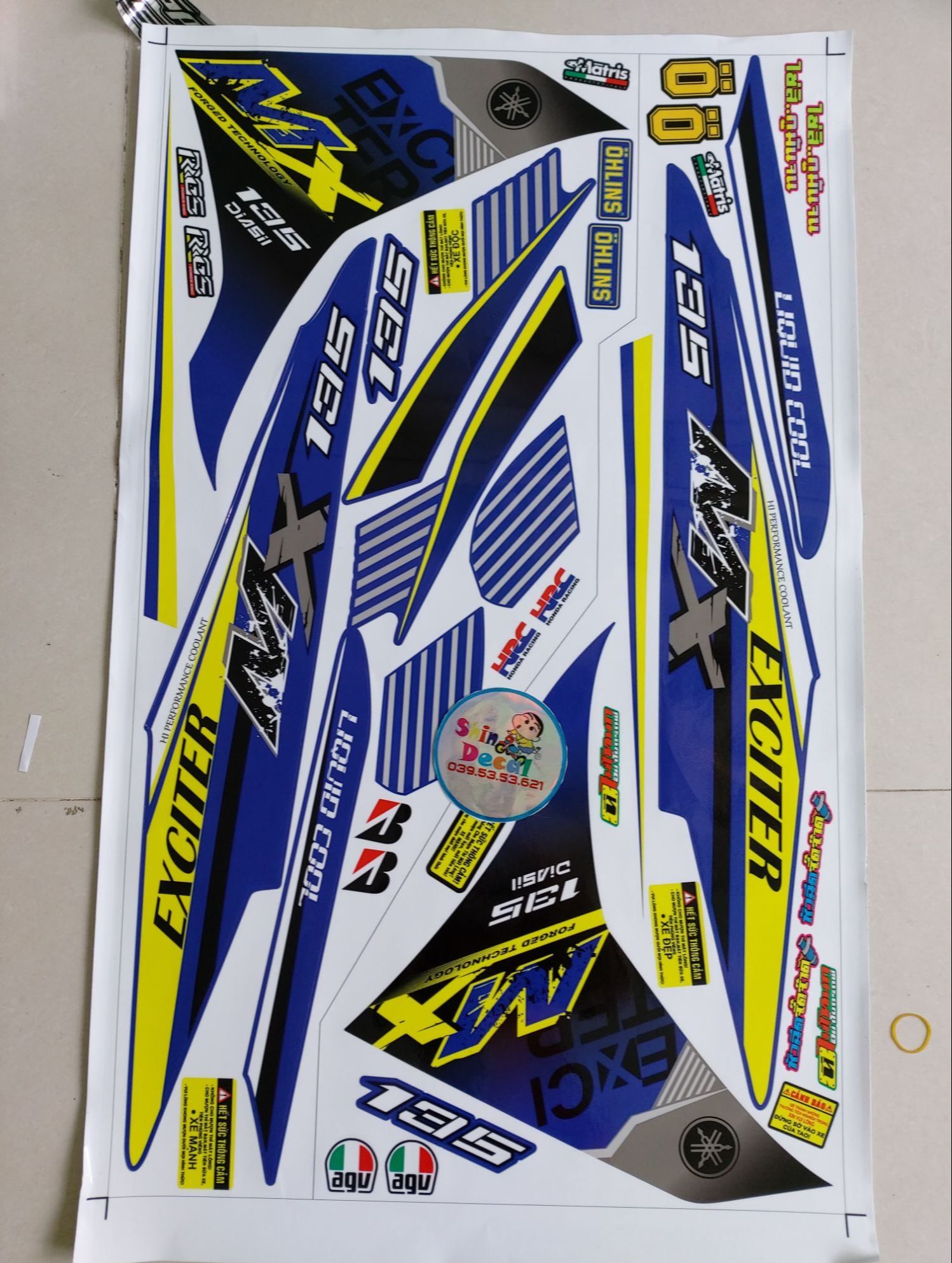 Tem exciter 135 mx trắng xanh GP