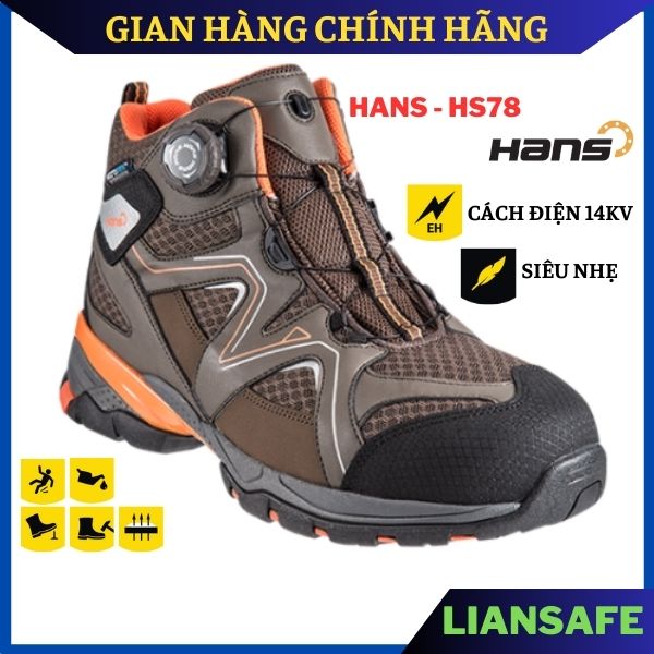 Giày bảo hộ lao động nam cao cổ cách điện 14KV Hans HS78 [CAM KẾT CHÍNH HÃNG] - kiểu dáng thể thao - chống đinh chống nước đi công trình công trường