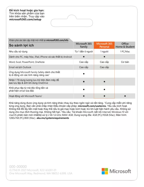 Phần Mềm Microsoft Office 365 Personal 32-bit/x64 English Subscr 1YR