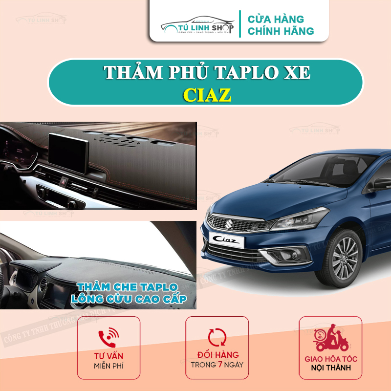 Thảm taplo cho xe Suzuki Ciaz chính hãng MINCAR hoặc bằng lông Cừu 3 lớp và Da Cacbon