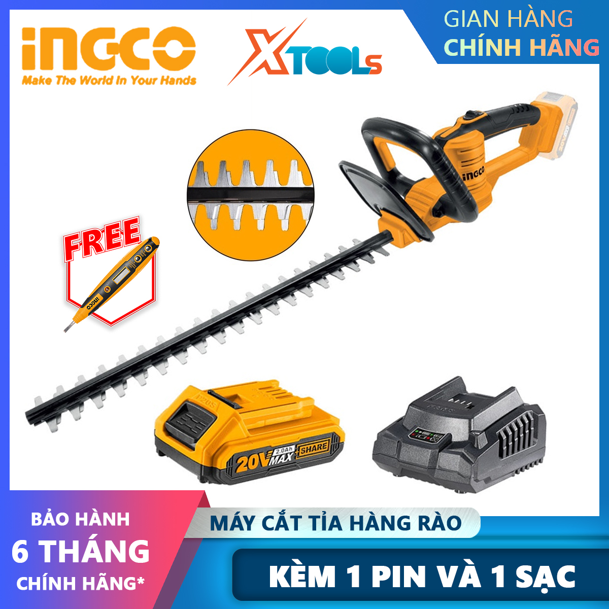Ingco chtli12461 battery fence trimmer | 20V battery voltage fence trimmer Max speed 1400 rpm/min 450mm blade