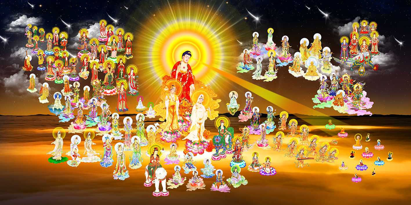 Tranh Phật Tây Phương Tiếp Dẫn cực lạc 47 kèm khung