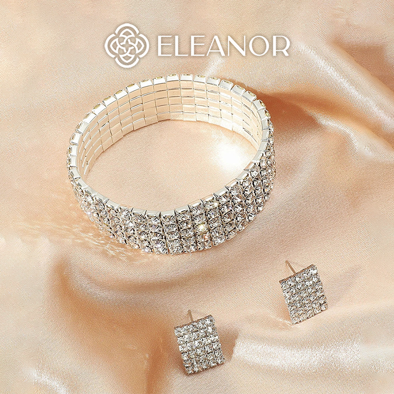 Dây chuyền vòng tay bông tai nữ Eleanor Accessories bộ trang sức đính đá bản to phụ kiện trang sức 5052