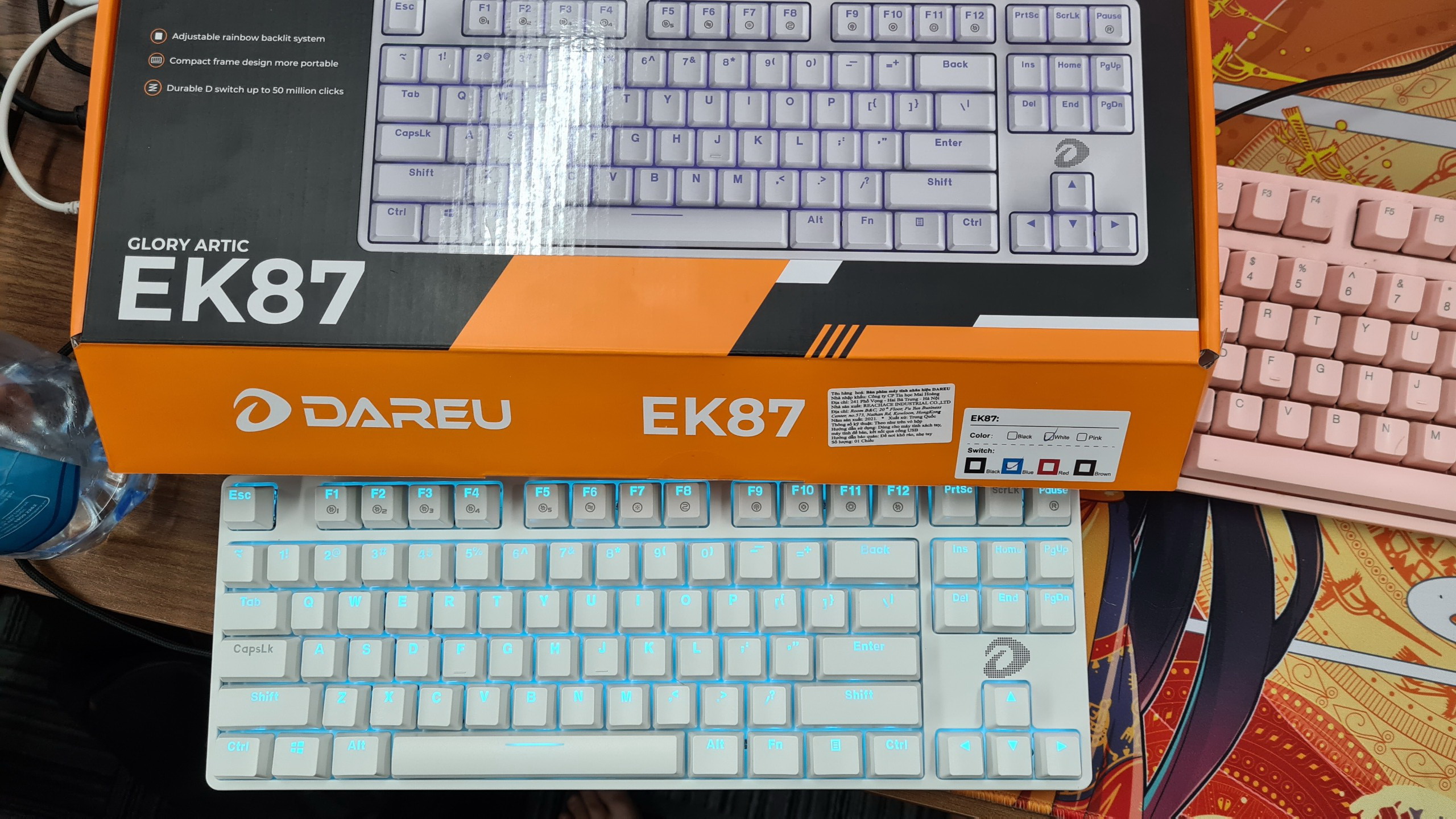 Bàn phím cơ Dareu EK87 White (USB/Led xanh)