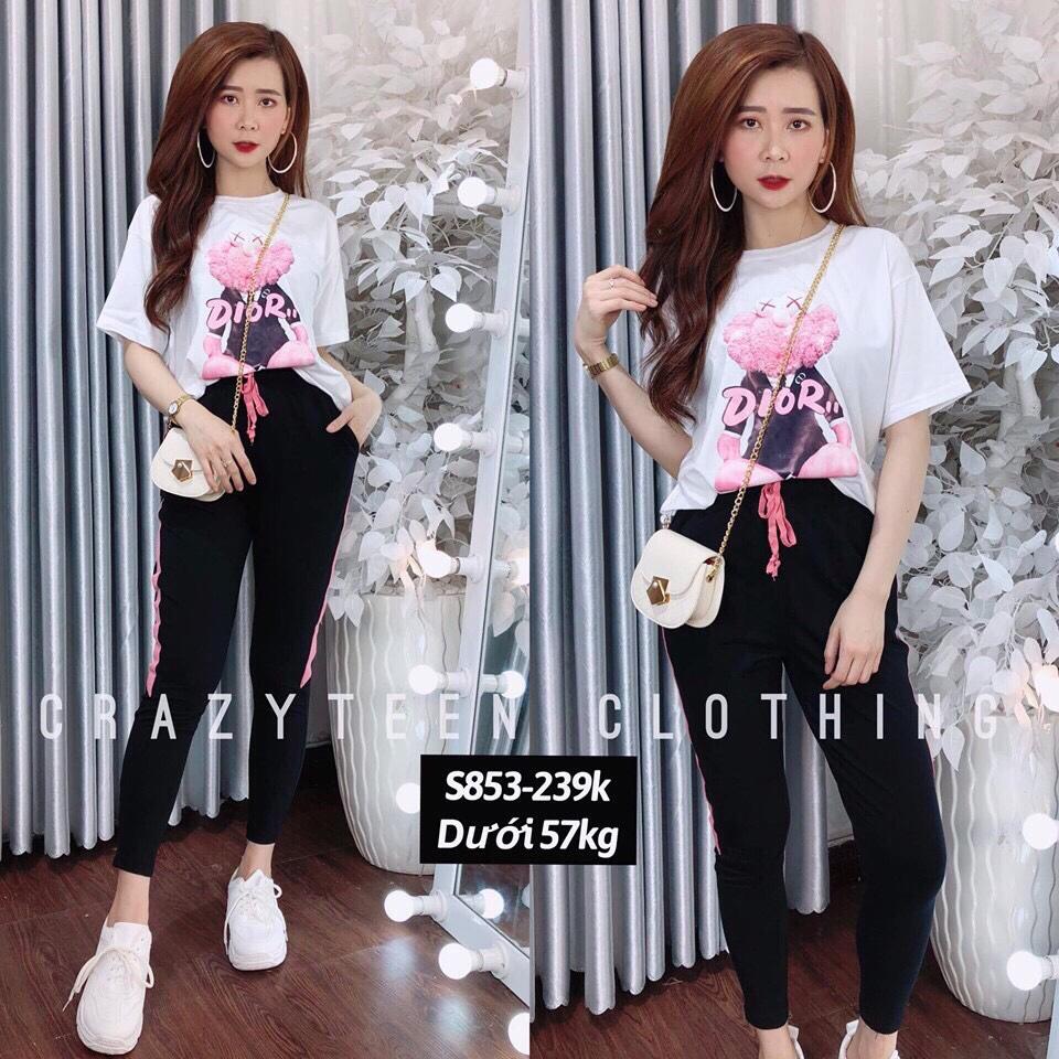 Bộ quần áo hè phối viền quần dài áo cộc chất cotton đẹp LĐT52019