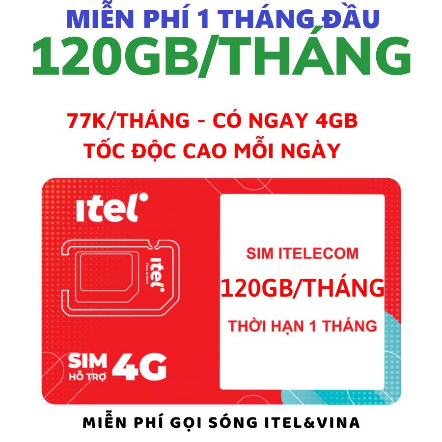 Sim 4G Itelecom Gói MAY V77 Tặng 4GB Data Tốc Độ Cao Mỗi Ngày - Miễn Phí Gọi Nội Mạng , Phí Chỉ 77.000đ/tháng . FREESHIP - CHƯA KÍCH HOẠT