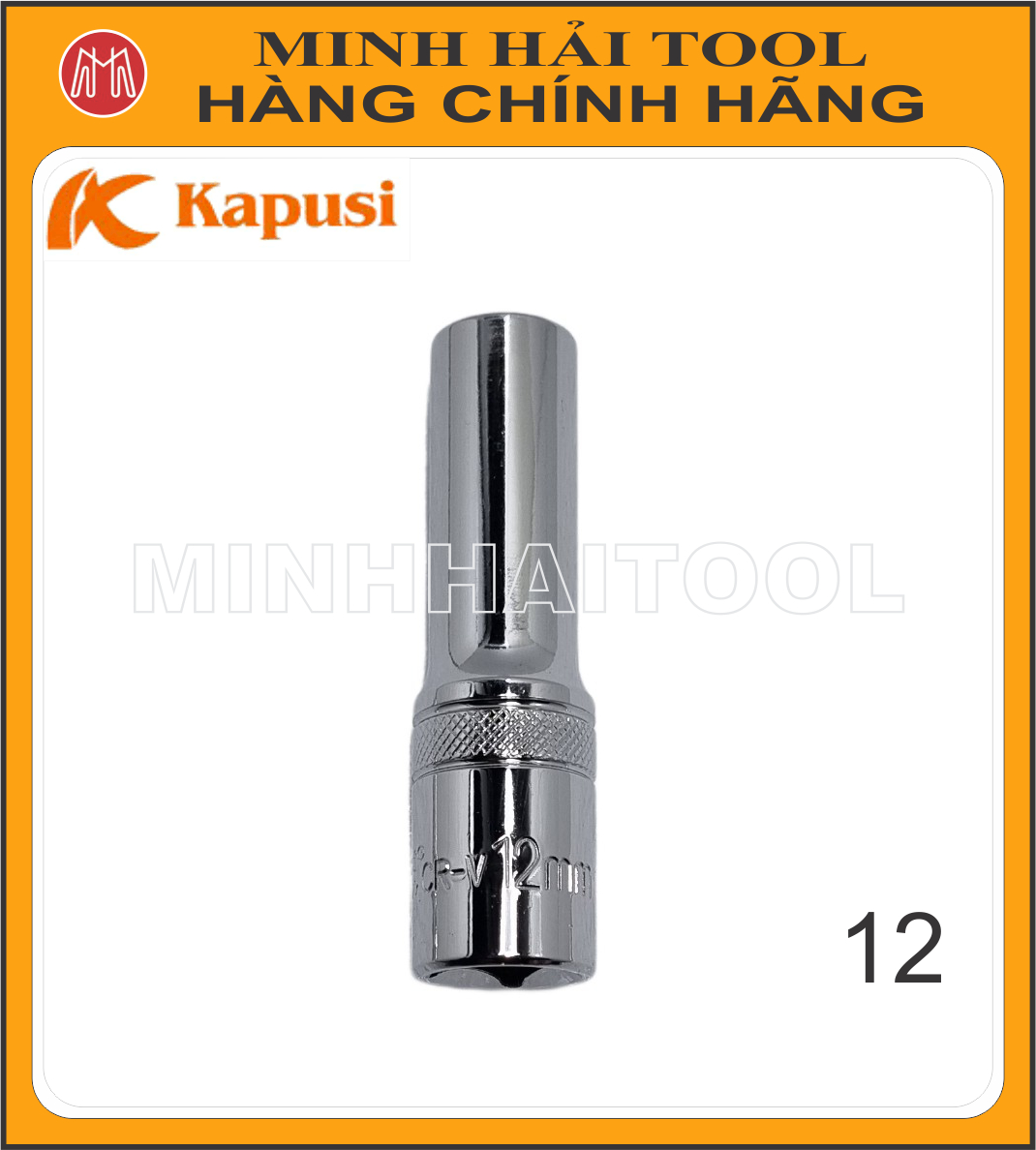 Kapusi Japan – Đầu tuýp 1/2” dài 78mm, cỡ 10mm (K-6572) và 14mm (K-6576). Chất liệu: Thép Cr-V mạ Chrome
