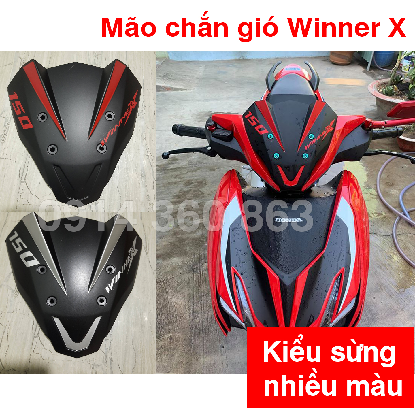 Mão chắn gió Winner x v2 Kiểu sừng đen đỏ