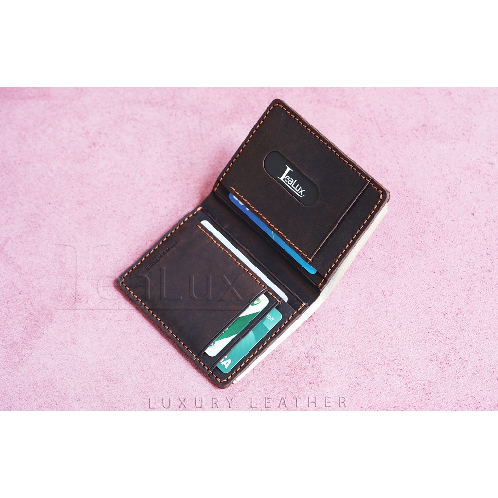 Ví Đứng Da Sáp Mini Handmade LEALUX The Stand Wallet Mini