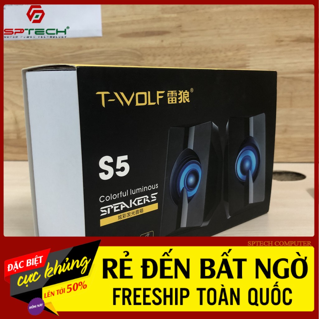 Loa Vi Tính 💎𝓕𝓡𝓔𝓔𝓢𝓗𝓘𝓟💎 Loa PC 2.0 T-Wolf S5 Led 7 màu (BH 3 Tháng) SPTECH COMPUTER